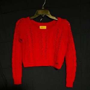 Red hollister cropped knitted sweater
